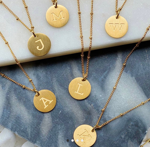 Gold Round Initial Necklaces