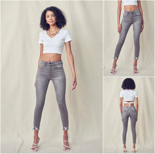 Kan Can Light Grey High Rise Ankle Skinnies